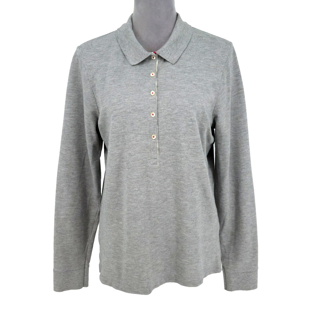 Lilly Pulitzer Polo Shirt Womens XL Gray Top Blouse Cotton Knit Preppy Long Slv